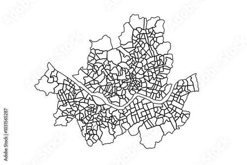 Seoul map outline, linear doodle illustration. isolated on white background for website layouts,background,education, precise,customizable,Travel worldwide,map silhouette backdrop,earth geography.