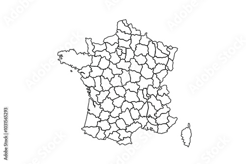 France map outline, linear doodle illustration. isolated on white background for website layouts,background,education, precise,customizable,Travel worldwide,map silhouette backdrop,earth geography.