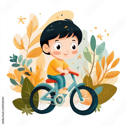Boy With Bicycle Isolated