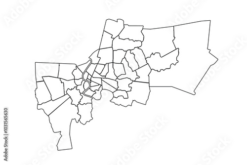 Bangkok map outline, linear doodle illustration. isolated on white background for website layouts,background,education, precise,customizable,Travel worldwide,map silhouette backdrop,earth geography.