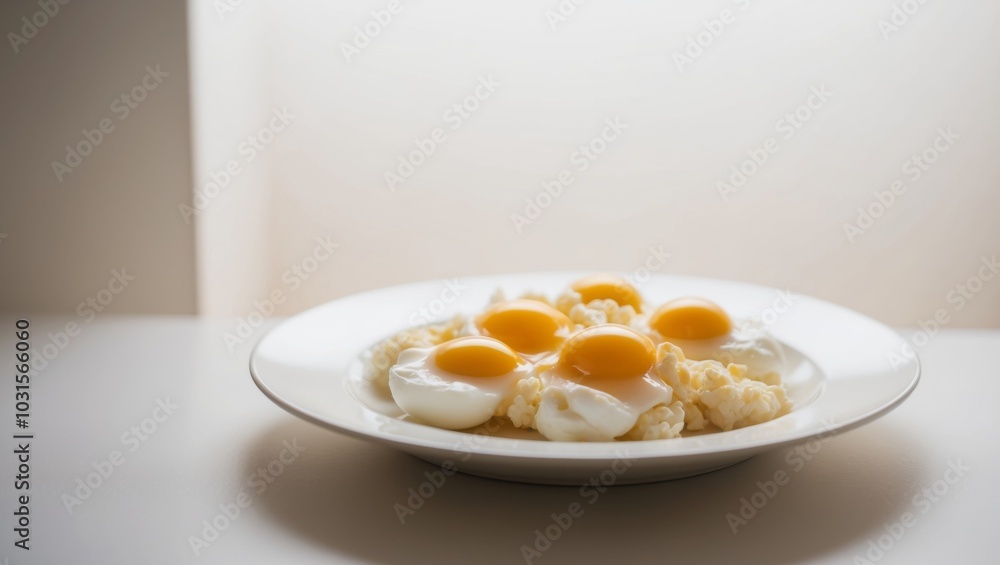 Scrambled dish featuring white and yellow eggs. Scrambled dish featuring white and yellow eggs.