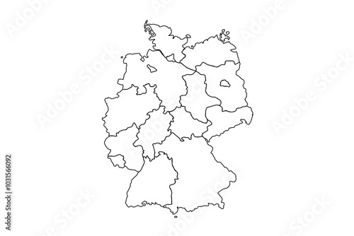 German map outline, linear doodle illustration. isolated on white background for website layouts,background,education, precise,customizable,Travel worldwide,map silhouette backdrop,earth geography.