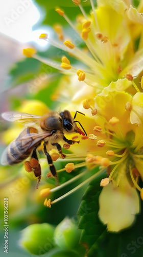 Close-Up Bee Collecting Hon...