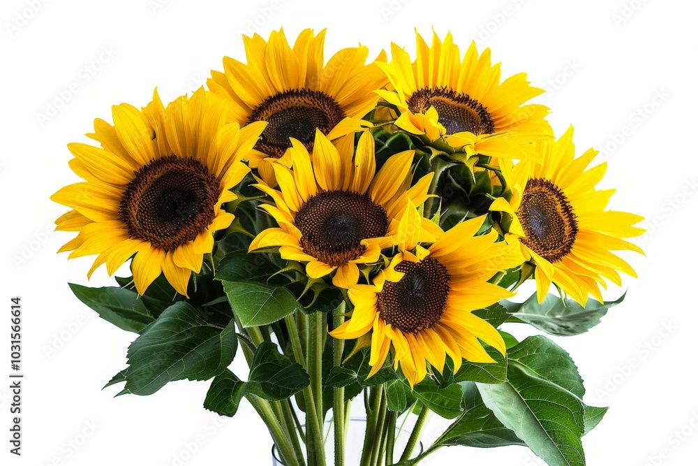 Obraz premium Beautiful Bouquet of Sunflowers Isolated On White Background