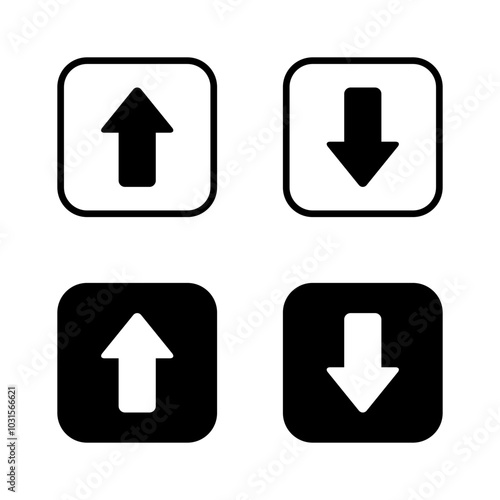 Up and down arrow icon on black square. Upward and downward sign symbol photo