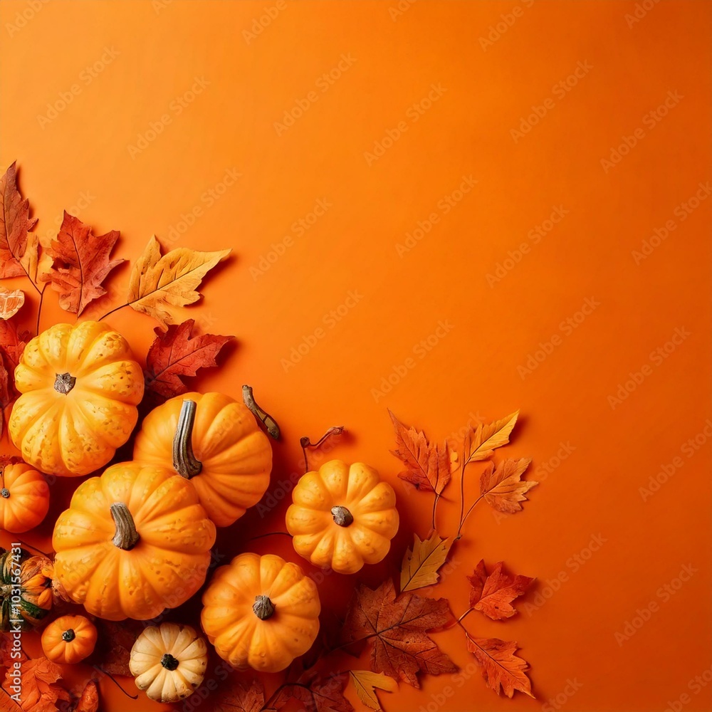Decorative pumpkins on an orange background Decorative pumpkins on an orange background