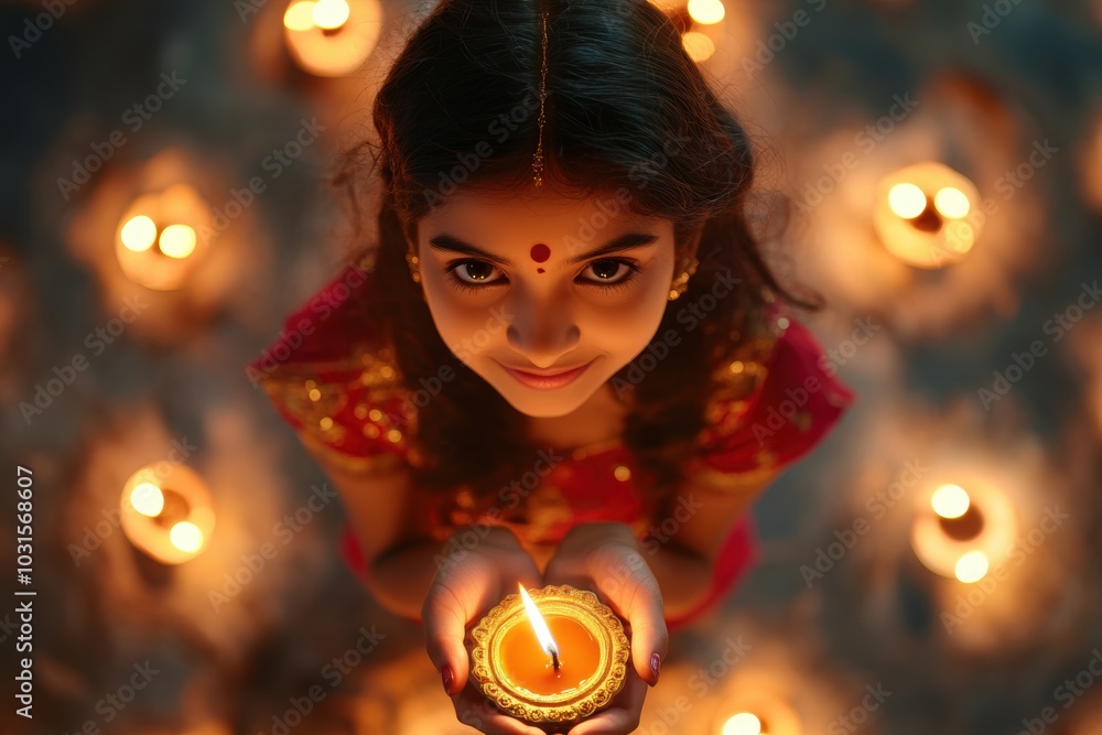 Happy Diwali Celebration with Cute Indian Girl Holding a Burning Diya (Oil Lamp) Posing for To View Photo. Fictional Character Created By Generative AI. Happy Diwali Celebration with Cute Indian Girl Holding a Burning Diya (Oil Lamp) Posing for To View Photo. Fictional Character Created By Generative AI.