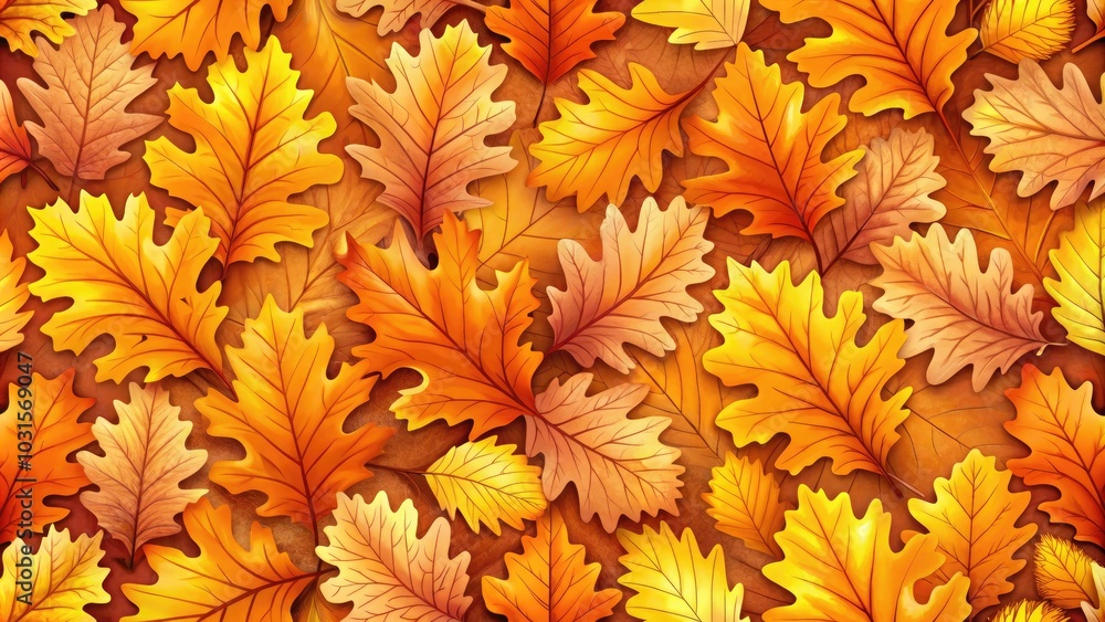 Autumn Oak Leaves Seamless Pattern for Thanksgiving Day - Vibrant Orange and Yellow Colors, Fall Decor Inspiration, Seasonal Backgrounds, Nature's Beauty, Autumn Concept Autumn Oak Leaves Seamless Pattern for Thanksgiving Day - Vibrant Orange and Yellow Colors, Fall Decor Inspiration, Seasonal Backgrounds, Nature's Beauty, Autumn Concept