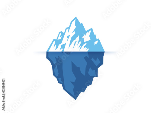 Iceberg Floating in Blue Ocean Vector, Isolated flat style Illustration.