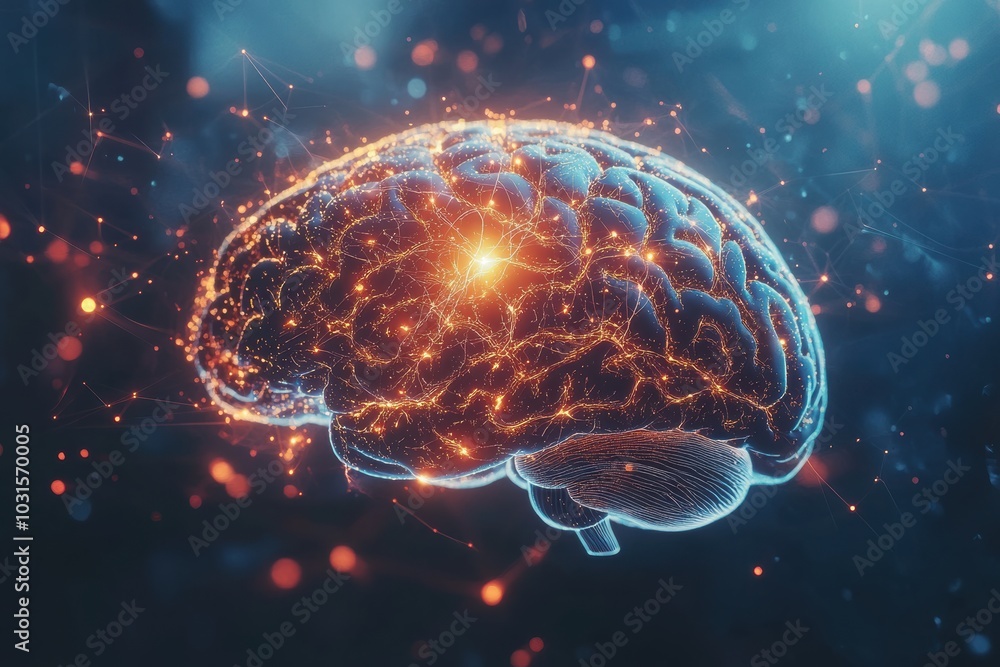 A detailed illustration of a brain scan showing neural activity in real-time A detailed illustration of a brain scan showing neural activity in real-time
