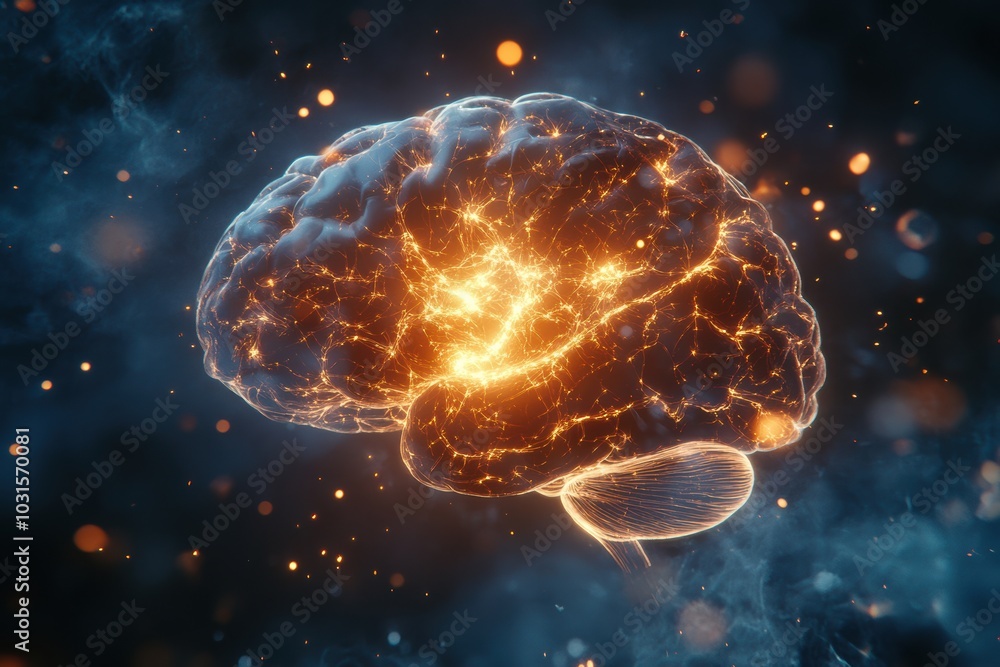 A detailed illustration of a brain scan showing neural activity in real-time A detailed illustration of a brain scan showing neural activity in real-time