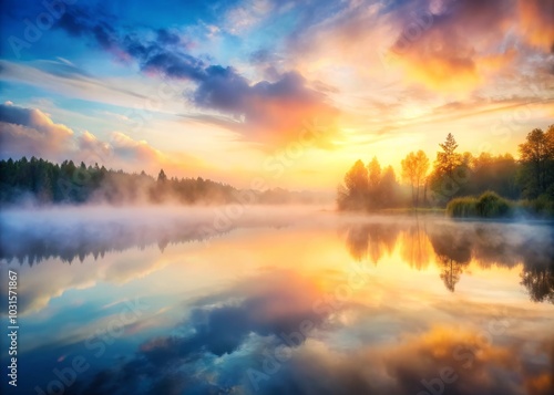 Wallpaper Mural Watercolor Abstract Evening Mist on Canvas - Ethereal Landscape, Soft Hues, Serenity, Tranquil Art, Atmospheric Aesthetics, Fine Art, Calm Environment, Dreamy Background, Artistic Expression Torontodigital.ca