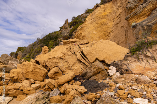 Large rocky boulders on the beach in Barwon Heads Geological Erosion photo