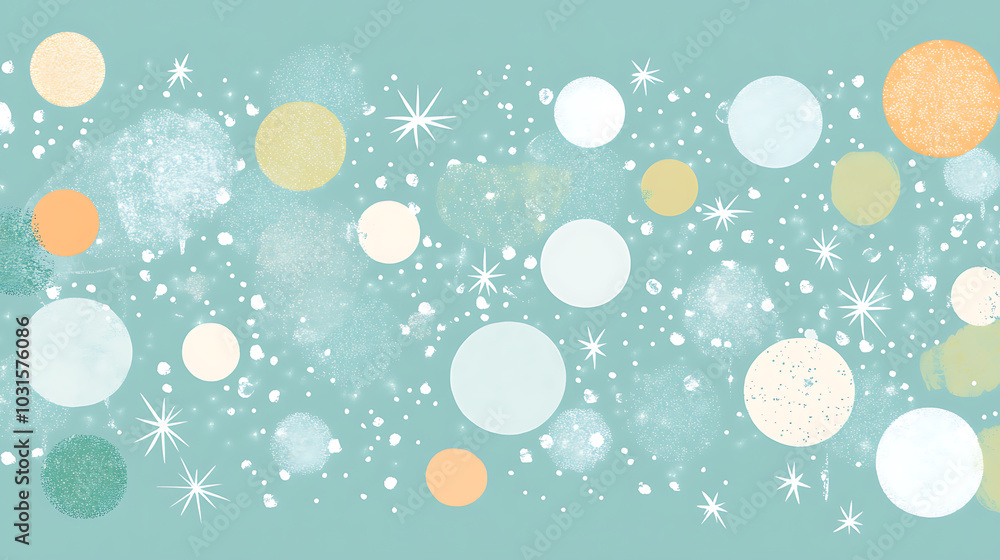 Festive pastel backdrop with colorful circles and stars creates joyful atmosphere Festive pastel backdrop with colorful circles and stars creates joyful atmosphere