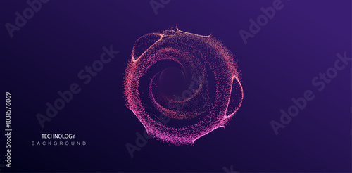 Technology ai round particles dots banner. Cosmos big data neon background. Artificial Intelligence futuristic glitter circle connect design.
