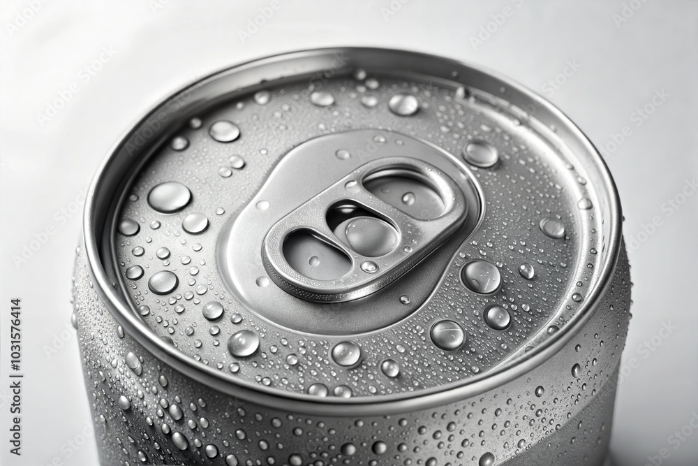 Cold soda can with water droplets and pull tab energy drink focus Cold soda can with water droplets and pull tab energy drink focus