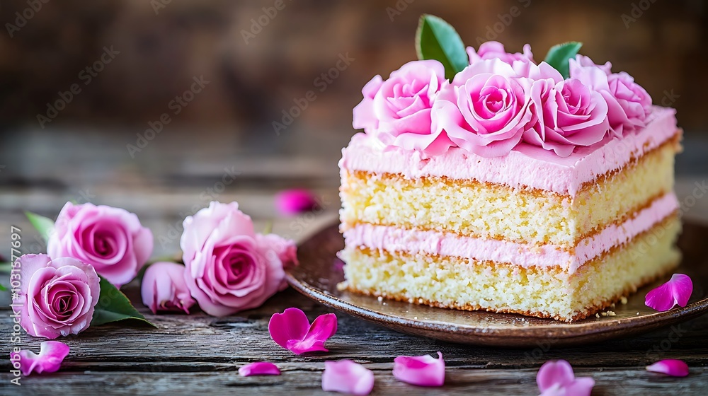 Elegant Layered Vanilla Sponge Cake with Roses Elegant Layered Vanilla Sponge Cake with Roses