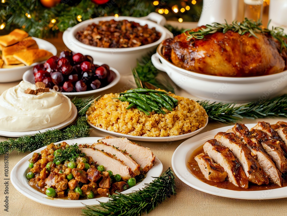 A traditional holiday meal shared with family on New Year's Day, new year's day, tradition holiday meal A traditional holiday meal shared with family on New Year's Day, new year's day, tradition holiday meal