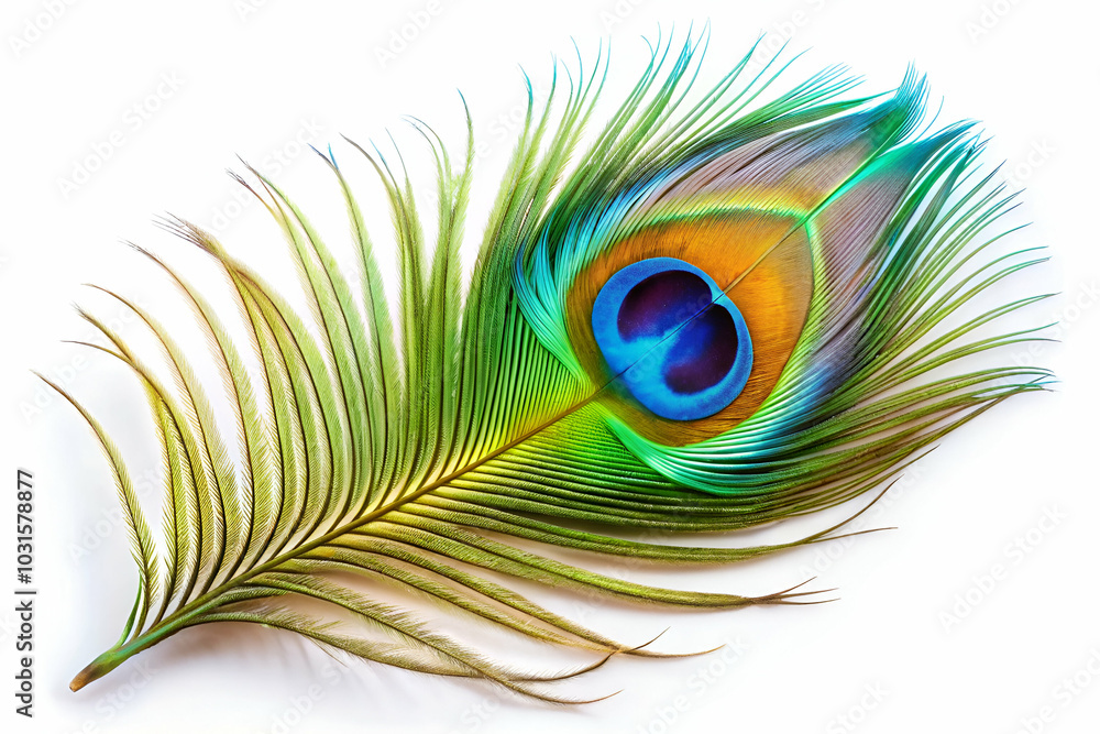 Fototapeta premium vibrant peacock feather. White background