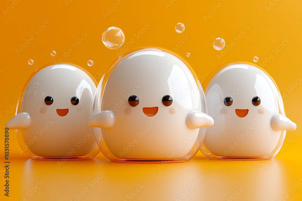 Cute cartoon creatures in soap suds. Cute cartoon creatures in soap suds.