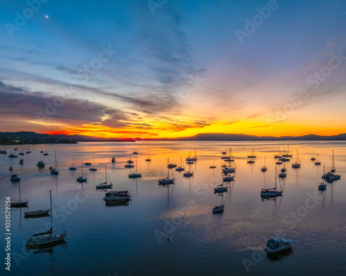 Wallpaper Mural Aerial sunrise waterscape with boats and high cloud Torontodigital.ca