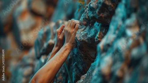 Close-Up of Hands Climbing Rocky Surface