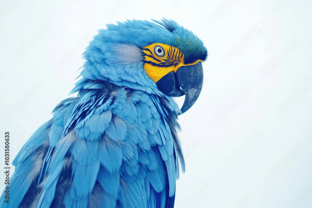 Obraz premium Close-up of a vibrant blue macaw showcasing its intricate plumage in a natural setting during daylight hours