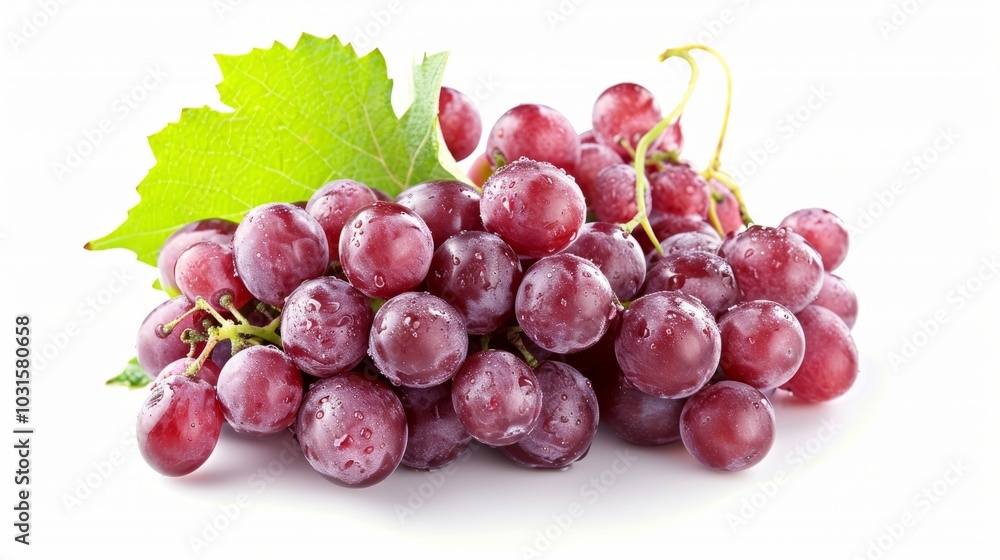 Vibrant and Juicy: A Cluster of Fresh Red Grapes Isolated on a White Background Vibrant and Juicy: A Cluster of Fresh Red Grapes Isolated on a White Background