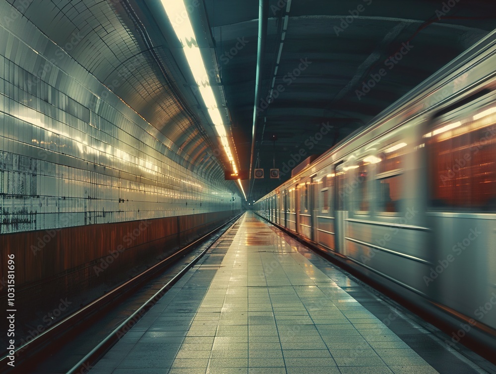 Subway Train Speeding Through Tunnel - Urban Transportation Photography Subway Train Speeding Through Tunnel - Urban Transportation Photography