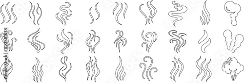 Smoke stem and wavy lines vector set, abstract swirls, and curly shapes create dynamic line movement for design elements, digital art, smoke stems illustrations
