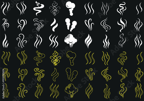 Smoke stem vector set,  steam icon, swirl element vector illustration. Abstract smoke, vapor, and steam designs for logos, infographics, and decorative purposes in creative projects or graphic design