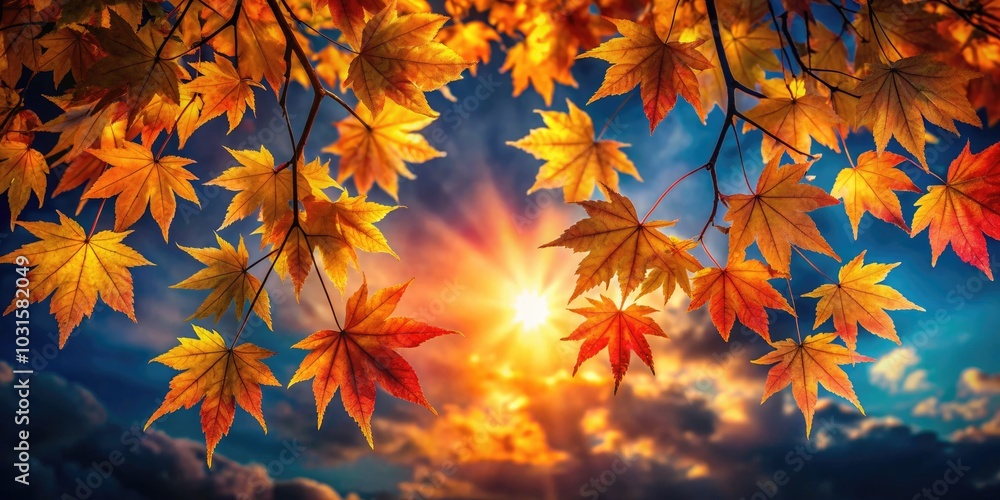 Captivating Maple Leaves Under the Golden Sunlight of Autumn - Nature's Colorful Display and Fall Foliage Beauty in a Serene Landscape Scene Captivating Maple Leaves Under the Golden Sunlight of Autumn - Nature's Colorful Display and Fall Foliage Beauty in a Serene Landscape Scene