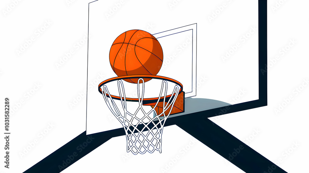 Fototapeta premium Basketball hitting the rim of a hoop on a white isolated background.