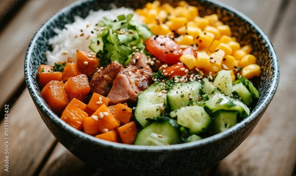 A colorful bowl of healthy food. A colorful bowl of healthy food.