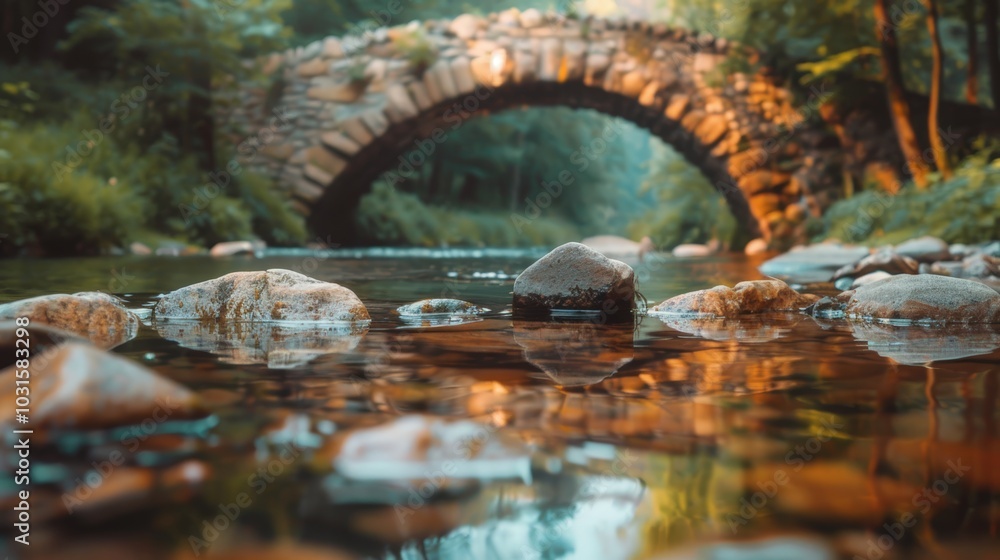 Tranquil Stream Under a Stone Arch Bridge Tranquil Stream Under a Stone Arch Bridge