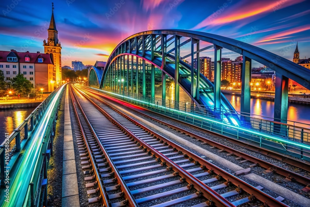 Obraz premium Scenic View of Munich's Railway Bridge Hackerbrücke Overlooking Tracks to Main Station