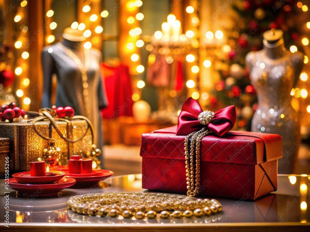 Elegant Fashion Photography with a Red Gift Box Surrounded by Luxurious Accessories, Seasonal Decor, and Vibrant Textiles for Holiday Style Inspiration and Gift Wrapping Ideas Elegant Fashion Photography with a Red Gift Box Surrounded by Luxurious Accessories, Seasonal Decor, and Vibrant Textiles for Holiday Style Inspiration and Gift Wrapping Ideas