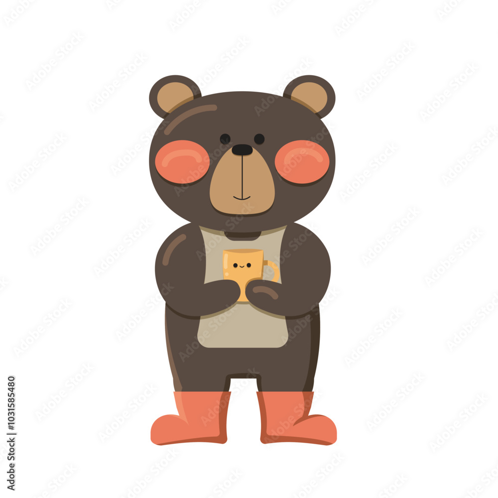 Naklejka premium bear holding mug hand drawn illustration