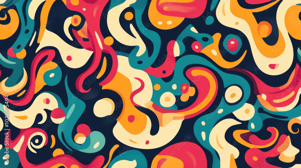 A fun, colorful pattern with swirling shapes, like something from a 90s cartoon. It's got a cool, trippy vibe and is perfect for adding some retro style to your designs. A fun, colorful pattern with swirling shapes, like something from a 90s cartoon. It's got a cool, trippy vibe and is perfect for adding some retro style to your designs.