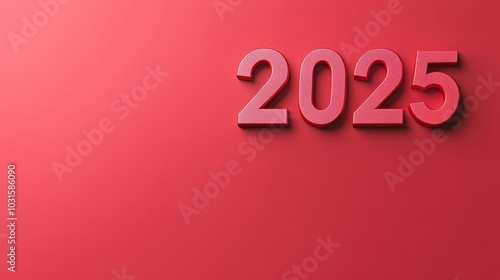 Christmas and New Year concept. Banner with 3D numbers 2025 on a red background. Card design, holiday poster or banner design.