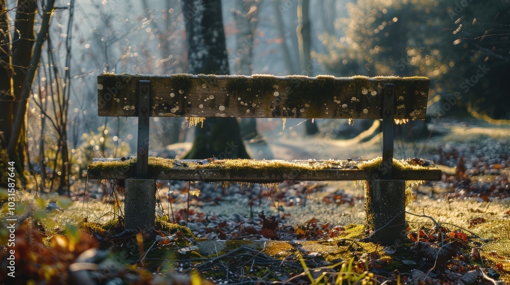 Tranquil Forest Bench Surrounded by Nature's Beauty Tranquil Forest Bench Surrounded by Nature's Beauty
