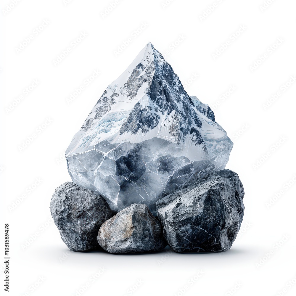 Frozen Mountain Peak on Rocks Isolated on White Background Frozen Mountain Peak on Rocks Isolated on White Background