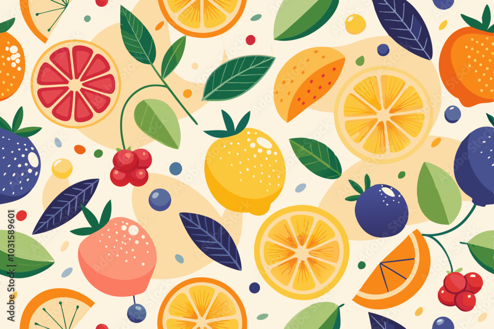 Modern Abstract Fruit Pattern Vector on White Background
