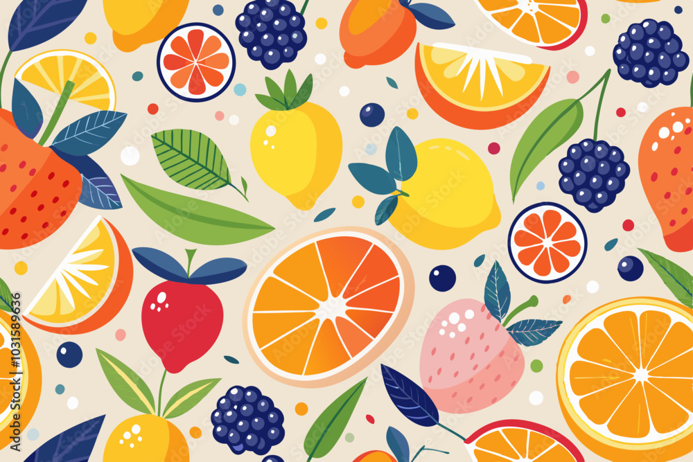 Modern Abstract Fruit Pattern Vector on White Background Modern Abstract Fruit Pattern Vector on White Background