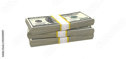 Close up stack of one hundred US dollar bill transparent image
