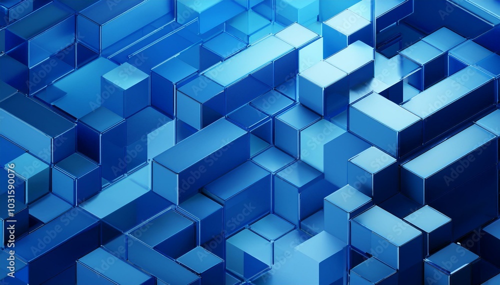 Abstract 3d render, blue geometric background design with cubes