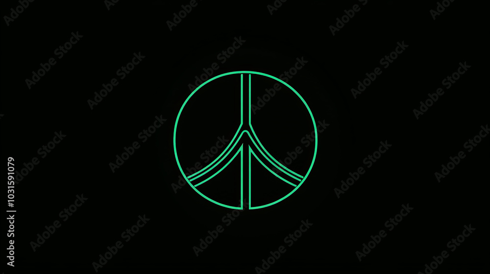A simple, green peace symbol drawn in one continuous line. It's a retro-style icon that represents peace and opposition to war.continuous single one line art concept. A simple, green peace symbol drawn in one continuous line. It's a retro-style icon that represents peace and opposition to war.continuous single one line art concept.