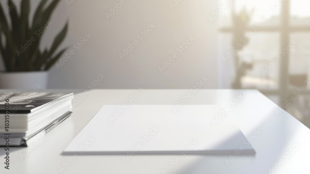 A Serene Workspace with Paper and Natural Elements in Focus A Serene Workspace with Paper and Natural Elements in Focus