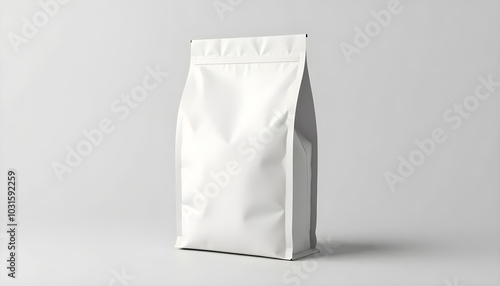 Minimalist white packaging bag on a neutral background, symbolizing simplicity and versatility.