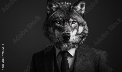 Alpha male concept Business wolf dressed, Generative AI photo